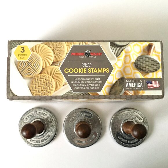Set of 3 (Three) Nordic Ware Geo Cast Cookie Stamps Cutter Baking Press - Picture 11 of 15